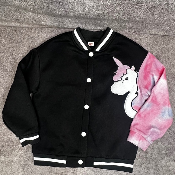 No Brand Girls’ Varsity Style Snap Front Jacket Unicorn Colorful - Picture 1 of 9